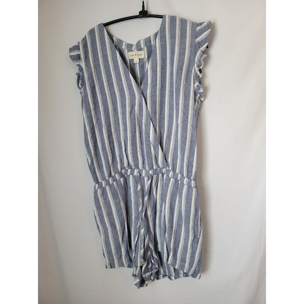 Cloth & Stone Women's Blue White Stripe Linen Blend Romper Playsuit Size‎ S